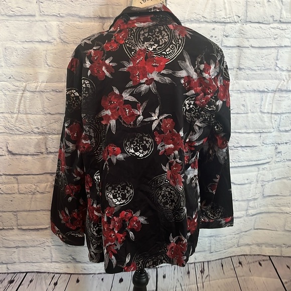 Chico’s Blazer Jacket Button Down Cotton Floral Print Medallions Chicos 3 XL - Picture 5 of 8